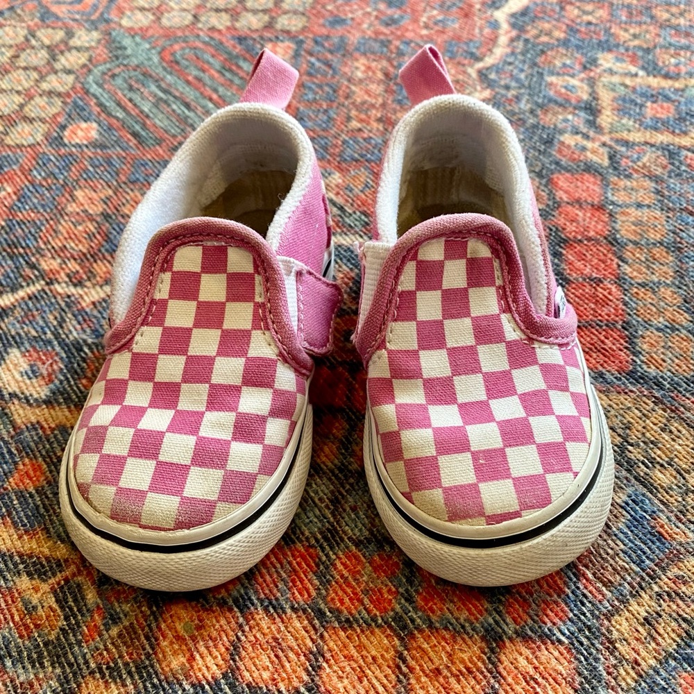 Vans Kids Pink & White Checkerboard Slip-On Sneakers